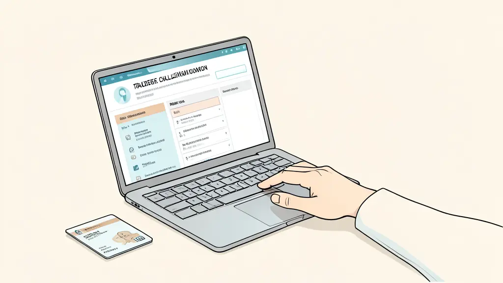 Trader reviewing a challenge enrollment page on a laptop, printed risk rules beside the keyboard, payment card left aside