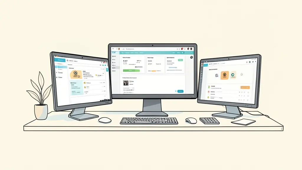 Professional trading workspace with multiple monitors showing regulatory certificates and a demo account interface, editorial style, high resolution