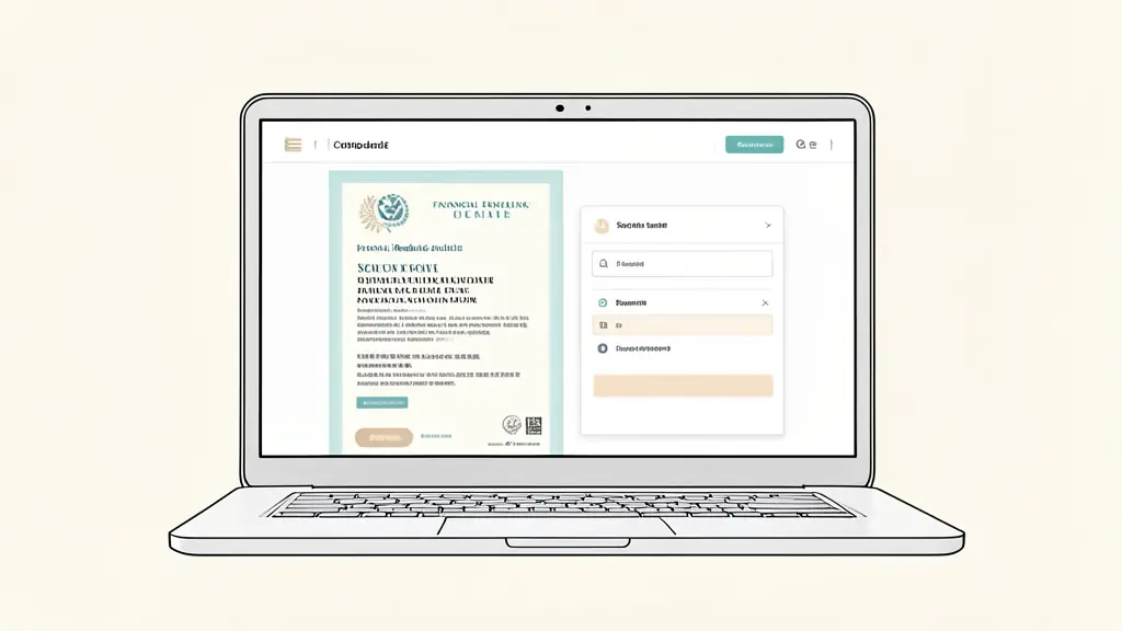 A close-up of a professional laptop screen displaying a financial regulatory license certificate and a secure banking withdrawal interface, editorial style, high resolution, neutral colors