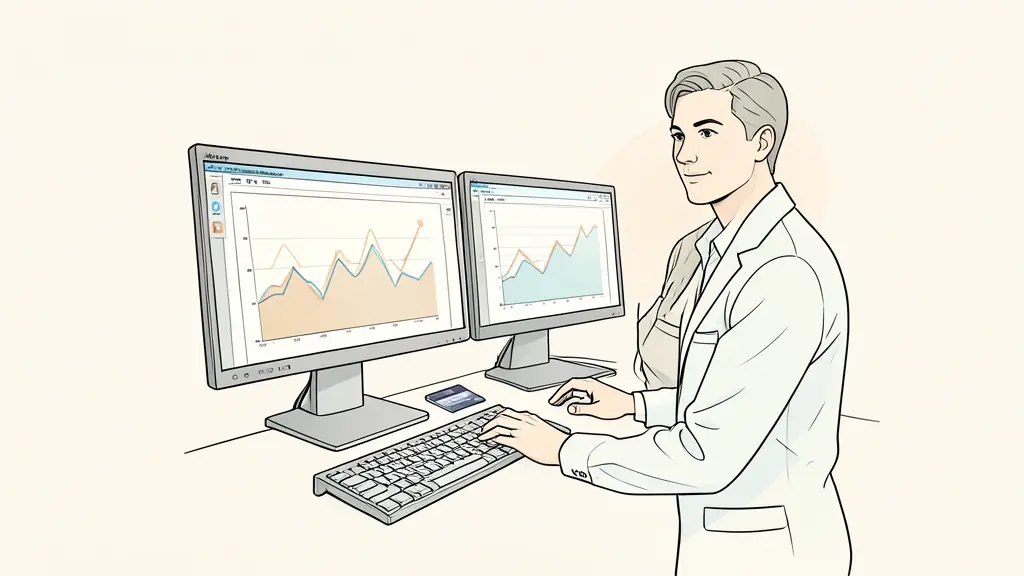 editorial photograph of a trader facing dual monitors with abstract performance charts, a bank card beside the keyboard, and a compliance reviewer in the background, no text, no logo