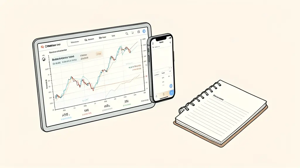 Trading desk displaying cTrader charts and execution statistics, smartphone showing a mobile trading interface, notebook recording spreads and commissions without visible text or logos